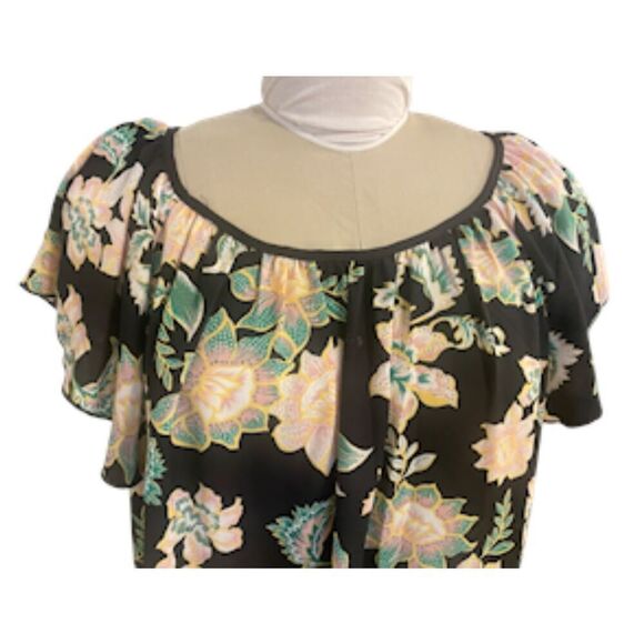 Philosophy Women’s Flutter Sleeve Black Floral Print Top Sz. XL Lightweight - Picture 3 of 11